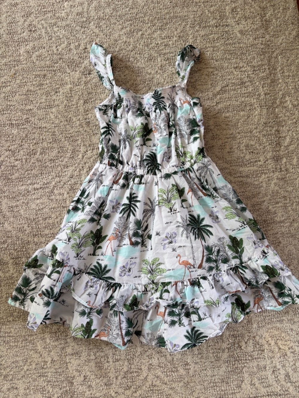 Janie and Jack White Tropical Flamingo Ruffle Dress